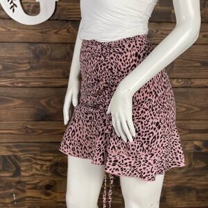 SHEIN | Cheetah Leopard Animal Print Faux Wrap Tie Front Mini‎ Skirt Ruffles